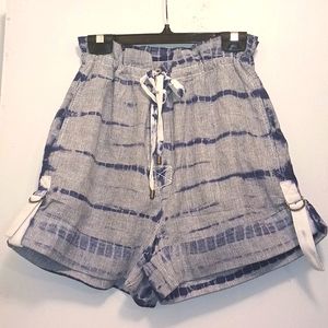 MARRAKESH TIE DYE BLUE AND WHITE LINEN BLEND CUFFED SHORTS